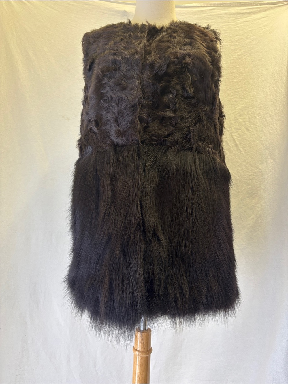 Michael Kors Archival Luxury Genuine Lamb Fox Fur Vest Vintage Chocolate Brown
